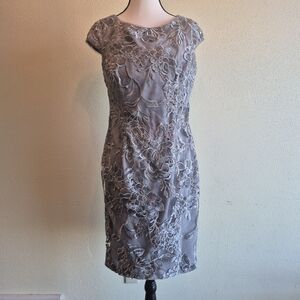 Alex Evenings Cocktail Midi Silver Embroidered Dress Size 10